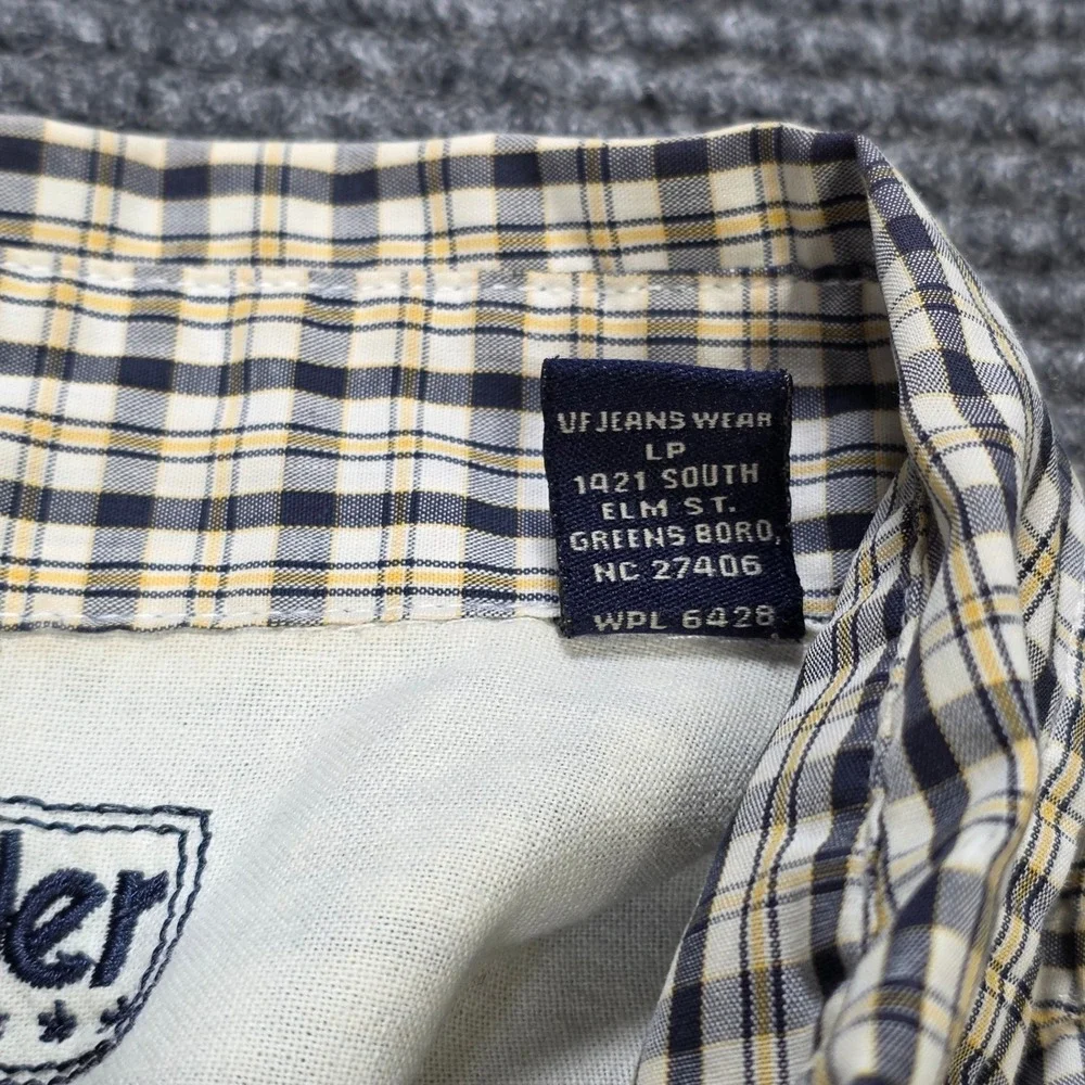 Wrangler Hero Button Down Shirt Men's‎ Size XL Navy Yellow Plaid Short Sleeve